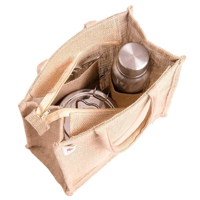 men's jute work tote tiffin bags with zip for lunch (medium size, print: dine 3, beige, size: 11x9x6 inch). men's jute work tote tiffin bags with zip for lunch (medium size, print: dine 3, beige, size: 11x9x6 inch).