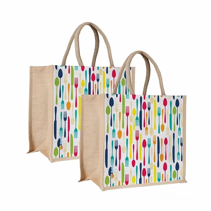 multicolor jute bag for women and men lunch bag with zip and handle (small) (pack of two) multicolor jute bag for women and men lunch bag with zip and handle (small) (pack of two)