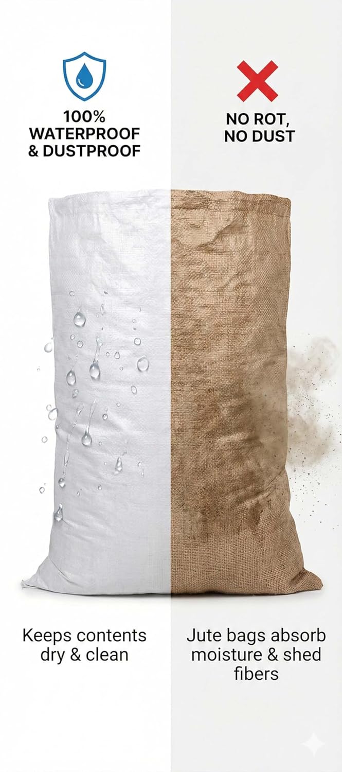 heavy duty woven sacks (50kg) complete packing kit with needles & jute rope white plastic gunny bag/bori/katta for house shifting (pack of 5 bags + 2 needles + 10 ropes) heavy duty woven sacks (50kg) complete packing kit with needles & jute rope white plastic gunny bag/bori/katta for house shifting (pack of 5 bags + 2 needles + 10 ropes)