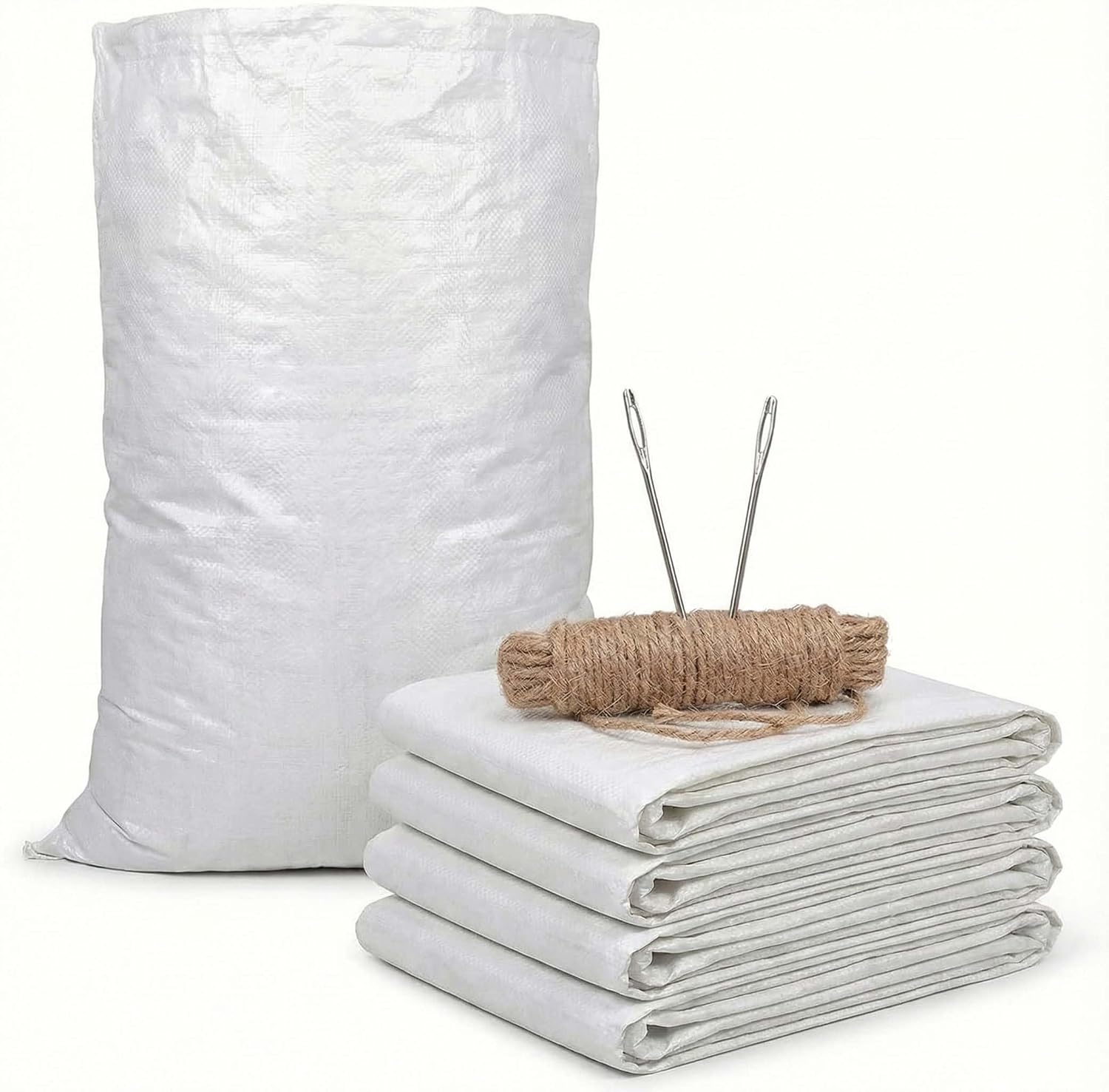 heavy duty woven sacks (50kg) complete packing kit with needles & jute rope white plastic gunny bag/bori/katta for house shifting (pack of 5 bags + 2 needles + 10 ropes) heavy duty woven sacks (50kg) complete packing kit with needles & jute rope white plastic gunny bag/bori/katta for house shifting (pack of 5 bags + 2 needles + 10 ropes)