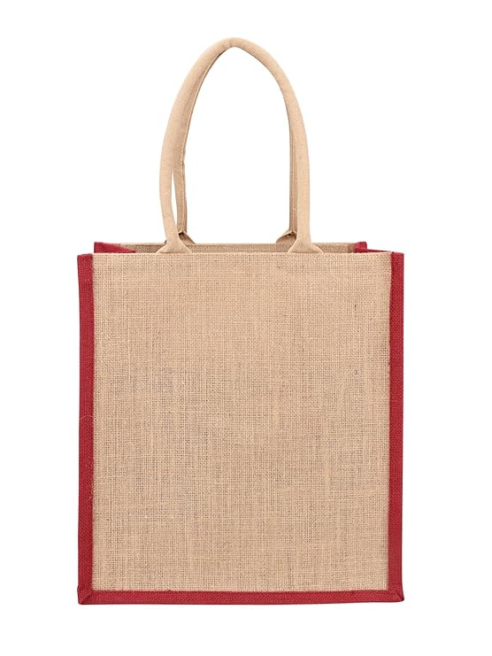 jute cottage eco friendly grocery shopping bag for men & women | maroon printed jute carry bag with zip | handcrafted sustainable tote for daily use, office, travel jute cottage eco friendly grocery shopping bag for men & women | maroon printed jute carry bag with zip | handcrafted sustainable tote for daily use, office, travel