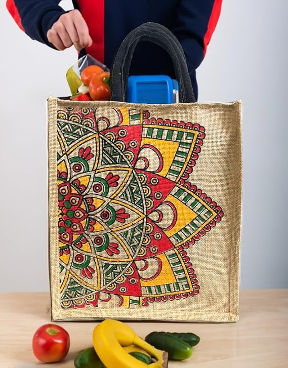eco friendly jute fabric unique printed bag ideal for tiffin grocery fruitsvegetable with hard grip handle big reusable heavy quality bag zipper for men women eco friendly jute fabric unique printed bag ideal for tiffin grocery fruitsvegetable with hard grip handle big reusable heavy quality bag zipper for men women