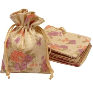 jute pouches | purple floral | 10x15cm pack of 70 | return gifts, parties, jewellery, storage, crafts, favors, hampers, christmas, wedding gift bags.