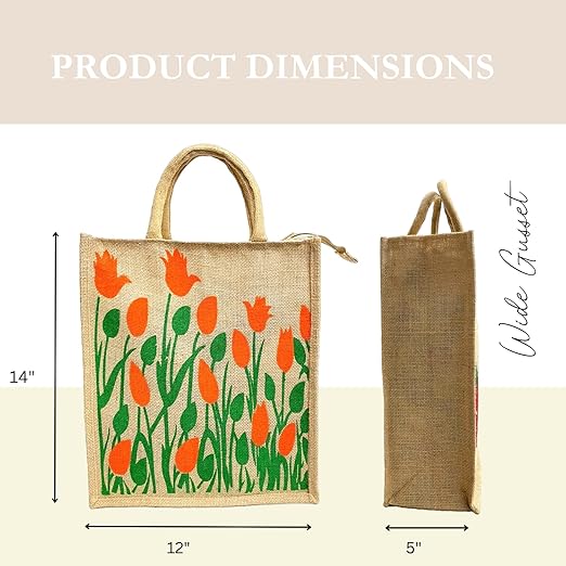 eco friendly jute fabric unique printed bag ideal for tiffin grocery fruits vegetable with hard grip handle, big reusable heavy quality bag with zipper for men women eco friendly jute fabric unique printed bag ideal for tiffin grocery fruits vegetable with hard grip handle, big reusable heavy quality bag with zipper for men women