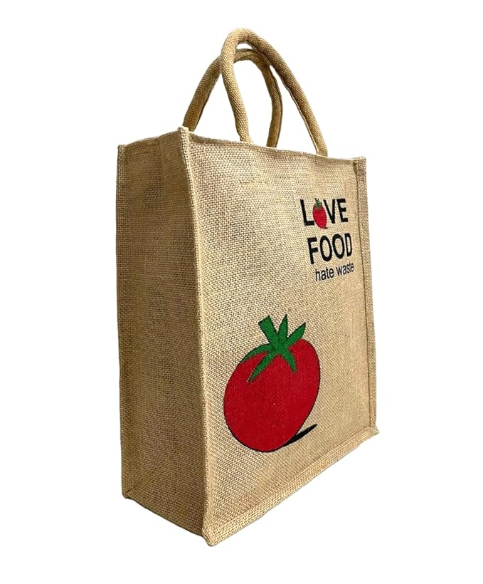 eco friendly jute fabric unique printed bag ideal for tiffin grocery fruits vegetable with hard grip handle, big reusable heavy quality bag with zipper for men women (pack of 2, love food) eco friendly jute fabric unique printed bag ideal for tiffin grocery fruits vegetable with hard grip handle, big reusable heavy quality bag with zipper for men women (pack of 2, love food)