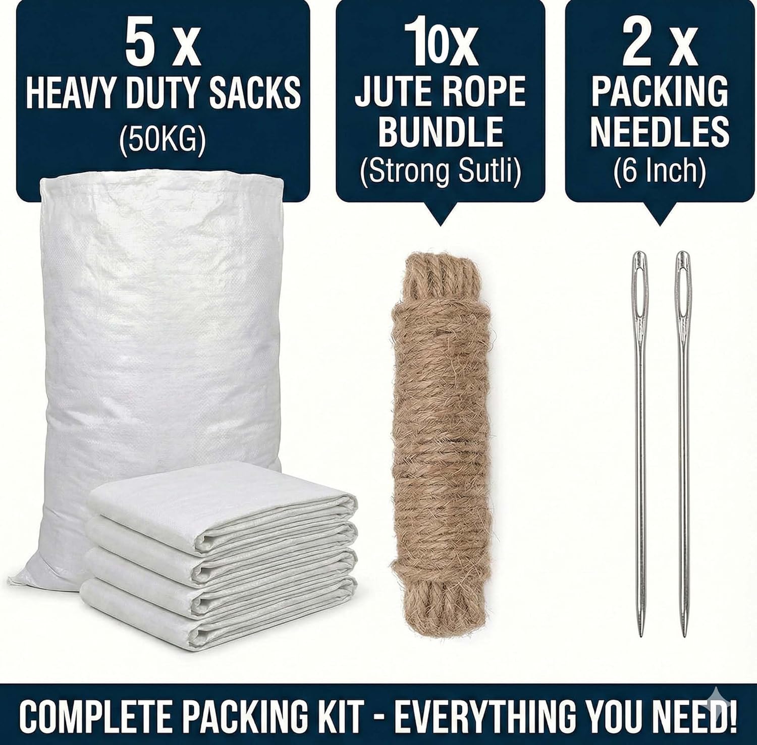 heavy duty woven sacks (50kg) complete packing kit with needles & jute rope white plastic gunny bag/bori/katta for house shifting (pack of 5 bags + 2 needles + 10 ropes) heavy duty woven sacks (50kg) complete packing kit with needles & jute rope white plastic gunny bag/bori/katta for house shifting (pack of 5 bags + 2 needles + 10 ropes)