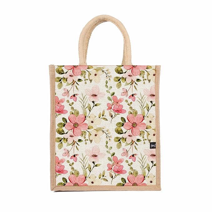 floral printed jute lunch bag for women & men | zip closure & padded handle | 12×14×5 in | tiffin office gym bag | hand printed eco friendly | return gift jute bag floral printed jute lunch bag for women & men | zip closure & padded handle | 12×14×5 in | tiffin office gym bag | hand printed eco friendly | return gift jute bag