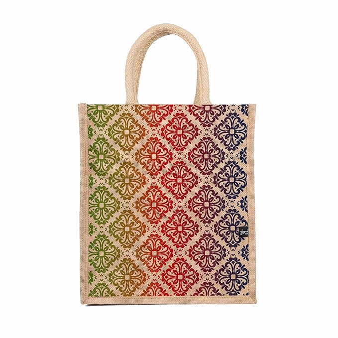 floral printed jute lunch bag for women & men | zip closure & padded handle | 12×14×5 in | tiffin office gym bag | hand printed eco friendly | return gift jute bag floral printed jute lunch bag for women & men | zip closure & padded handle | 12×14×5 in | tiffin office gym bag | hand printed eco friendly | return gift jute bag