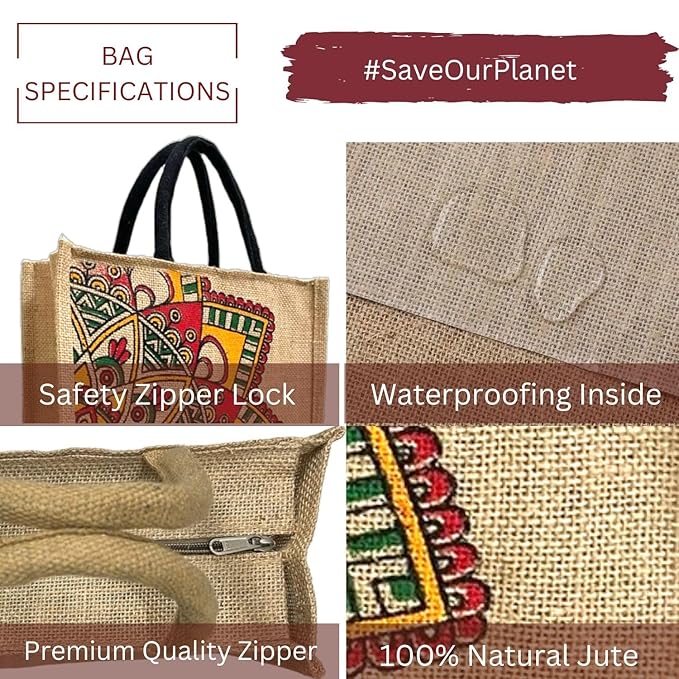 eco friendly jute fabric unique printed bag ideal for tiffin grocery fruitsvegetable with hard grip handle big reusable heavy quality bag zipper for men women eco friendly jute fabric unique printed bag ideal for tiffin grocery fruitsvegetable with hard grip handle big reusable heavy quality bag zipper for men women