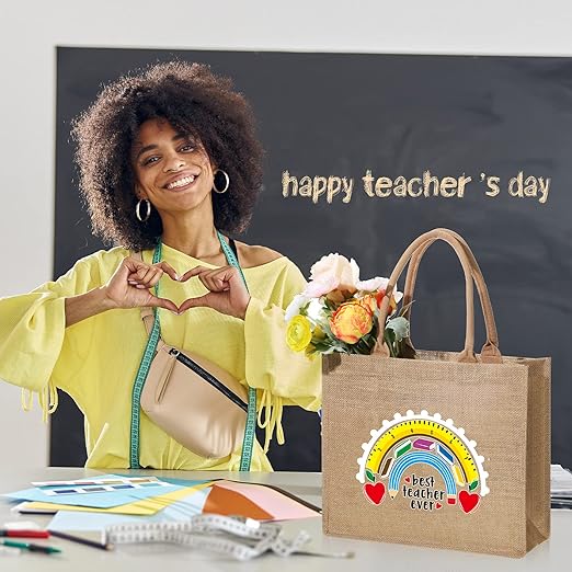 silkfly 4 pcs teacher appreciation gift jute teacher tote bag rainbow teacher gift for women christmas graduation retirement silkfly 4 pcs teacher appreciation gift jute teacher tote bag rainbow teacher gift for women christmas graduation retirement