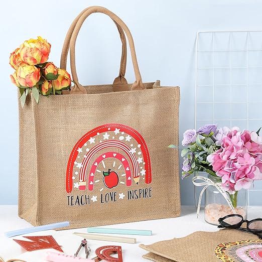 silkfly 4 pcs teacher appreciation gift jute teacher tote bag rainbow teacher gift for women christmas graduation retirement silkfly 4 pcs teacher appreciation gift jute teacher tote bag rainbow teacher gift for women christmas graduation retirement