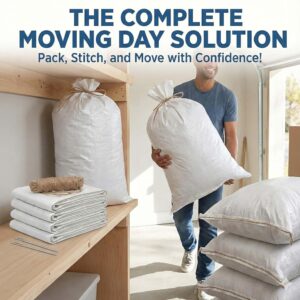 heavy duty woven sacks (50kg) complete packing kit with needles & jute rope white plastic gunny bag/bori/katta for house shifting (pack of 5 bags + 2 needles + 10 ropes)