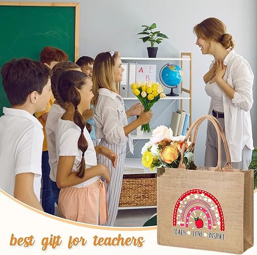 silkfly 4 pcs teacher appreciation gift jute teacher tote bag rainbow teacher gift for women christmas graduation retirement silkfly 4 pcs teacher appreciation gift jute teacher tote bag rainbow teacher gift for women christmas graduation retirement