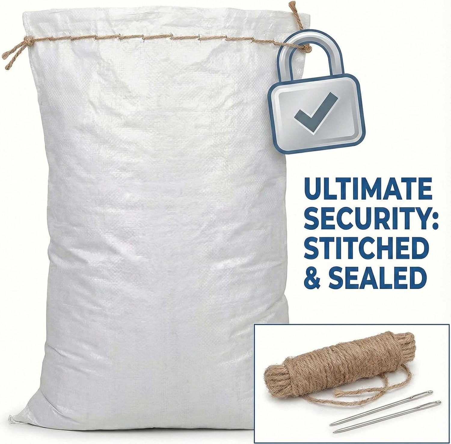 heavy duty woven sacks (50kg) complete packing kit with needles & jute rope white plastic gunny bag/bori/katta for house shifting (pack of 5 bags + 2 needles + 10 ropes) heavy duty woven sacks (50kg) complete packing kit with needles & jute rope white plastic gunny bag/bori/katta for house shifting (pack of 5 bags + 2 needles + 10 ropes)