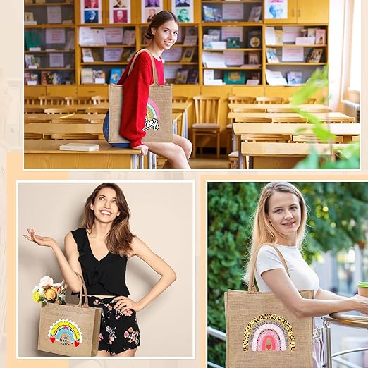 silkfly 4 pcs teacher appreciation gift jute teacher tote bag rainbow teacher gift for women christmas graduation retirement silkfly 4 pcs teacher appreciation gift jute teacher tote bag rainbow teacher gift for women christmas graduation retirement