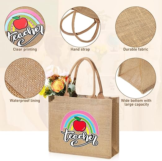 silkfly 4 pcs teacher appreciation gift jute teacher tote bag rainbow teacher gift for women christmas graduation retirement silkfly 4 pcs teacher appreciation gift jute teacher tote bag rainbow teacher gift for women christmas graduation retirement