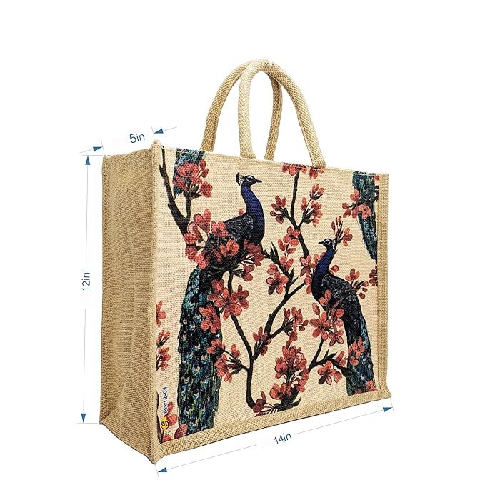 multicolor jute bag for women and men lunch bag with zip and handle (flower blue) multicolor jute bag for women and men lunch bag with zip and handle (flower blue)