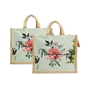 multicolor jute bag for women and men lunch bag with zip and handle (small) (pack of two)