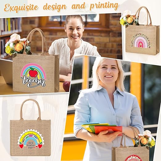 silkfly 4 pcs teacher appreciation gift jute teacher tote bag rainbow teacher gift for women christmas graduation retirement silkfly 4 pcs teacher appreciation gift jute teacher tote bag rainbow teacher gift for women christmas graduation retirement