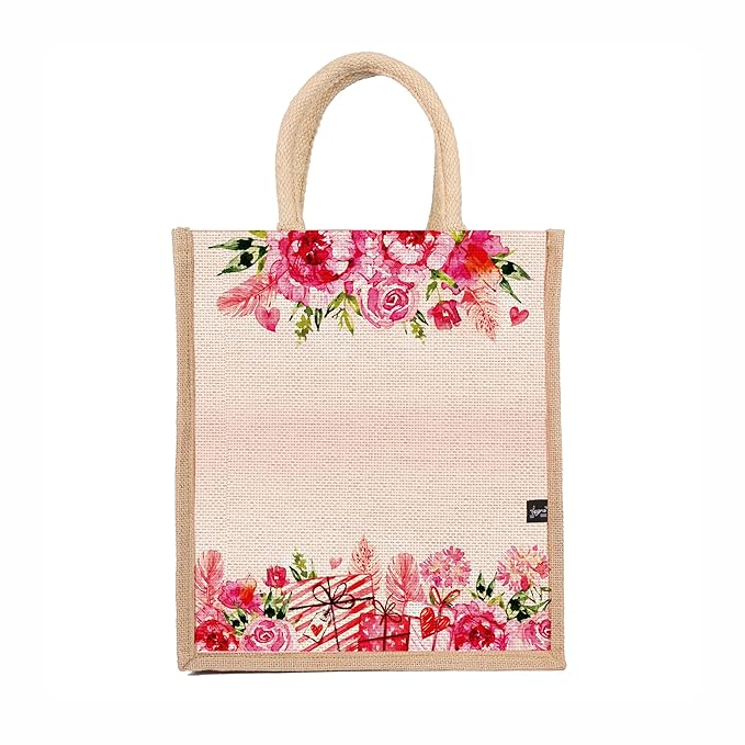 floral printed jute lunch bag for women & men | zip closure & padded handle | 12×14×5 in | tiffin office gym bag | hand printed eco friendly | return gift jute bag floral printed jute lunch bag for women & men | zip closure & padded handle | 12×14×5 in | tiffin office gym bag | hand printed eco friendly | return gift jute bag