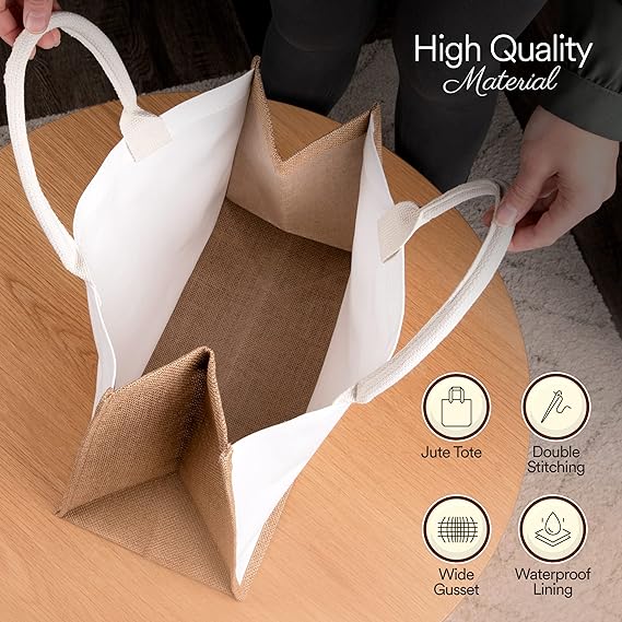 10 pack burlap jute tote bags with handles – reusable white & khaki canvas gift bags for shopping, wedding & diy use 10 pack burlap jute tote bags with handles – reusable white & khaki canvas gift bags for shopping, wedding & diy use
