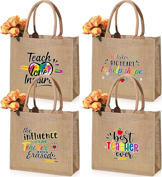silkfly 4 pcs teacher appreciation gift jute teacher tote bag rainbow teacher gift for women christmas graduation retirement silkfly 4 pcs teacher appreciation gift jute teacher tote bag rainbow teacher gift for women christmas graduation retirement