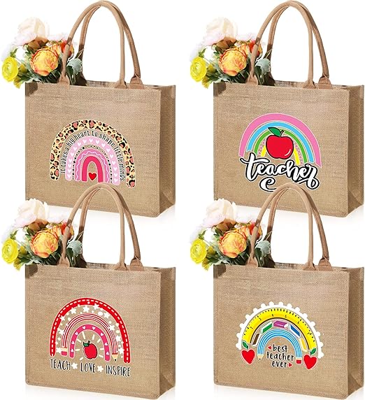 silkfly 4 pcs teacher appreciation gift jute teacher tote bag rainbow teacher gift for women christmas graduation retirement silkfly 4 pcs teacher appreciation gift jute teacher tote bag rainbow teacher gift for women christmas graduation retirement