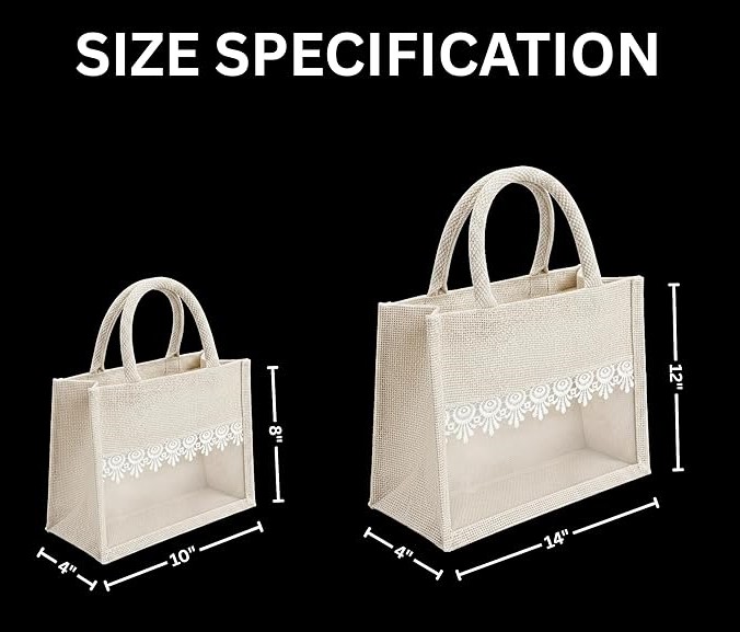 premium jute hamper bag with lace detail & transparent window, natural beige gift tote for wedding return gifts, bridal shower, baby shower, festive packaging, reusable eco friendly carry bag premium jute hamper bag with lace detail & transparent window, natural beige gift tote for wedding return gifts, bridal shower, baby shower, festive packaging, reusable eco friendly carry bag