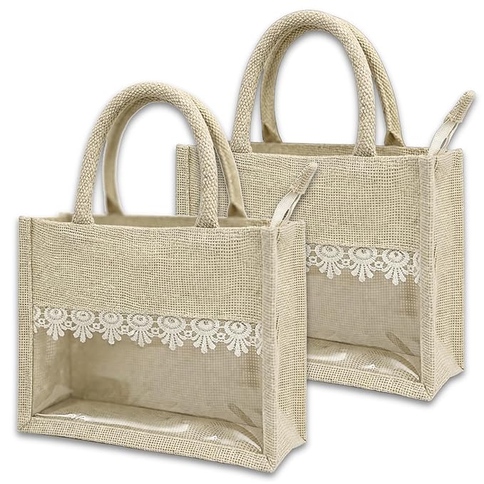 premium jute hamper bag with lace detail & transparent window, natural beige gift tote for wedding return gifts, bridal shower, baby shower, festive packaging, reusable eco friendly carry bag premium jute hamper bag with lace detail & transparent window, natural beige gift tote for wedding return gifts, bridal shower, baby shower, festive packaging, reusable eco friendly carry bag