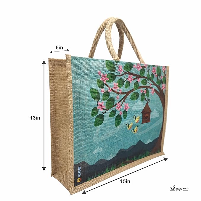 eco friendly abstract print jute bag with zipper | reusable tiffin bag lunch bag shopping grocery multipurpose hand bag for men and women (pack of 2) eco friendly abstract print jute bag with zipper | reusable tiffin bag lunch bag shopping grocery multipurpose hand bag for men and women (pack of 2)